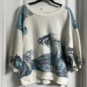 Anthropologie Pilcro Bubble Short Sleeve Sweatshirt | Waves | Size L